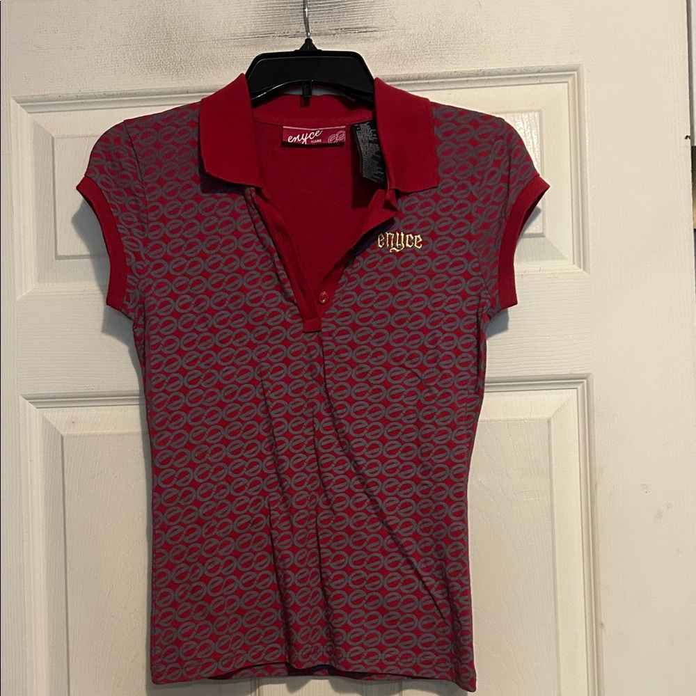 Enyce Jeans Red Polo Shirt with Gray Pattern Size Medium
